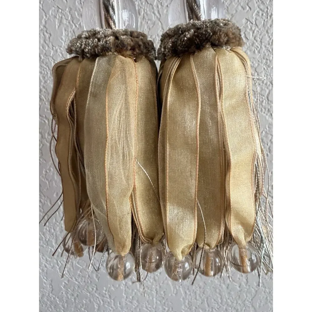 vintage-style curtain tiebacks gold and cream tassels with beaded accents
